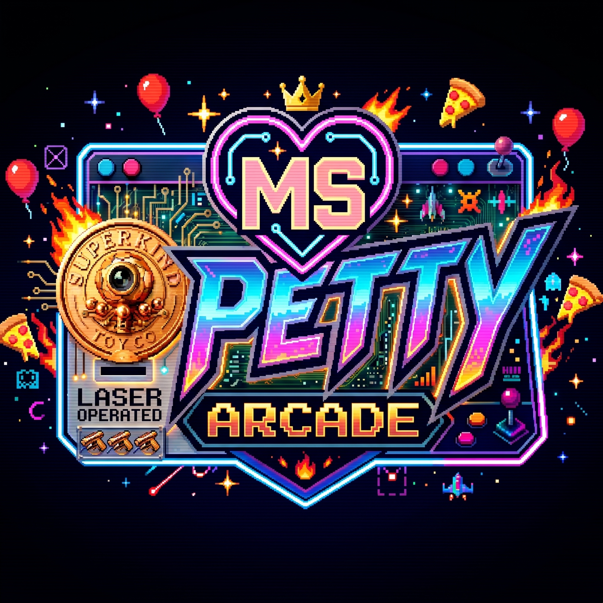 Ms. Petty Arcade — Big Girly Pew Pew · Laser Operated · SuperKind Toy Co.